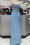 Beaded Light Blue Sheath Long Formal HZ0307