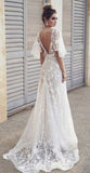 LTP0152,Ivory V Neck Beach Wedding Dresses With Lace Appliques Short Sleeves Wedding HZ0307